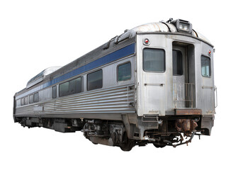 Obraz premium A silver commuter train with blue accents on a white background