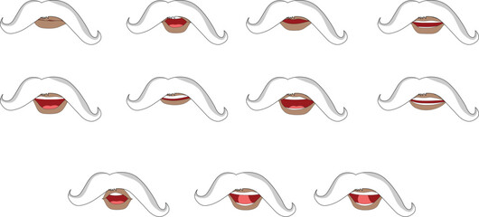 Old man lip sync lip animation with white mustache vector