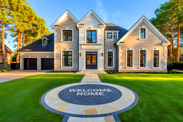 Elegant home with lovely gardens during a sunny day.