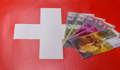 Swiss money, peso, paper banknotes, cash. Switzerland money