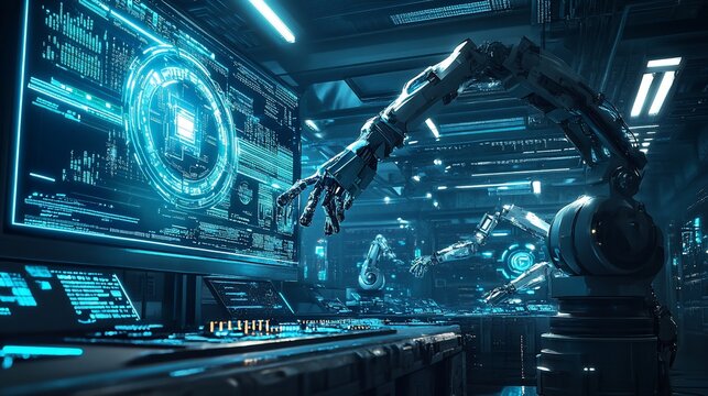 Futuristic Robotics in a High-Tech Control Room