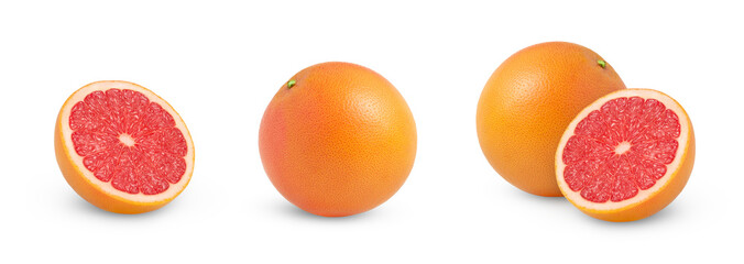 Set of grapefruits isolated. Half and whole grapefruit collection isolated.