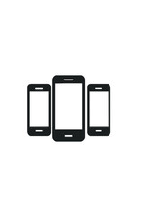 Minimalist Set of Three Mobile Phone Icon Silhouettes in Different Sizes on White Background Representing Communication, Technology, and Smartphone Devices