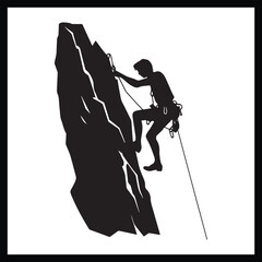 Rock Climbing Silhouette Clipart on White Background