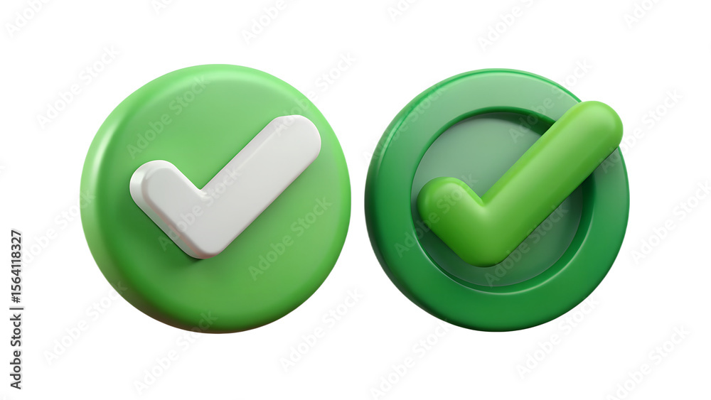 Fototapete two 3d green checkmarks in circles one with a white checkmark and the other with a green checkmark i