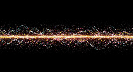 Colorful soundwave made of glowing particles on black background