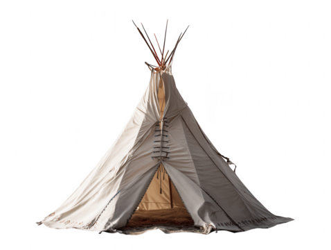 Traditional Native American Teepee Tent with Open Entrance, Rustic Camping Shelter