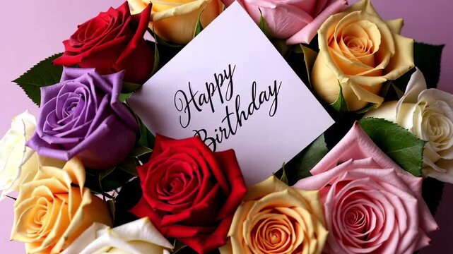 happy birthday card with colorful roses