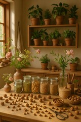 Modern Kitchen Pantry with Grains, Beans, and Cookbooks