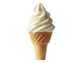 Creamy soft serve vanilla ice cream in a crisp waffle cone, a classic summer treat