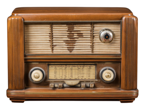 Vintage wooden radio with classic design and tuning dial, capturing nostalgia and retro technology