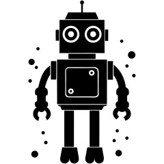 Fototapeta premium A black and white illustration of a vintage robot with square head and rectangular body shape design silhouette