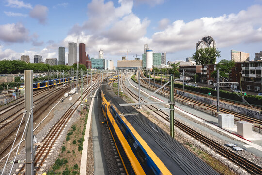 The hague Central station, with the skyline of The Hague, Netherlands. June 4, 2025