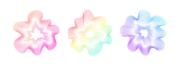   Sound iridescent circular waves. Abstract vector wavy gradient circles. Minimalistic sound neon lines, radial spectrum. Colorful cover for music poster and banner.