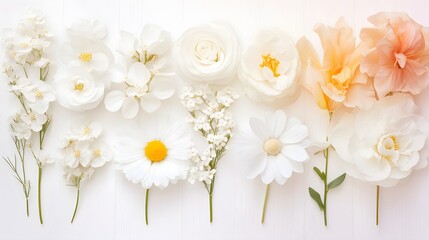 Elegant White and Peach Floral Arrangement Flatlay