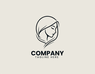 Hooded woman in line art minimalist style as vector logo illustration for mystery identity