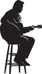 Man Sitting on a Stool Playing Guitar Silhouette Vector Illustration on Transparent Background