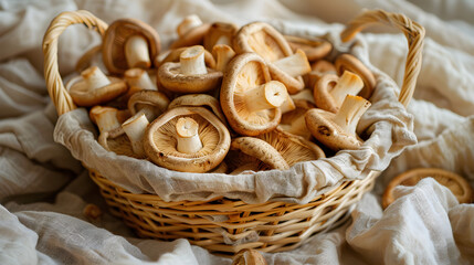 Dried Mushrooms in Woven Basket