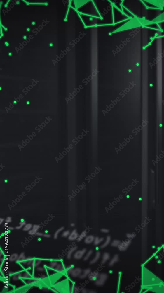 Poster animation of plexus networks and data processing against computer server room