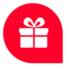 Red Gift Box Icon in Speech Bubble for Presents, Rewards, and Special Offers, Representing Celebration, Surprise, and Promotional Marketing Campaigns