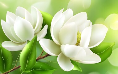 Fototapeta premium Stunning White Magnolia Blossoms Spring Flowers Botanical Illustration