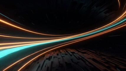 Abstract neon lines, data flow, futuristic technology, wave, glow. Abstract data stream, technology, futuristic concept, blue and orange lines wave on dark background. - Powered by Adobe
