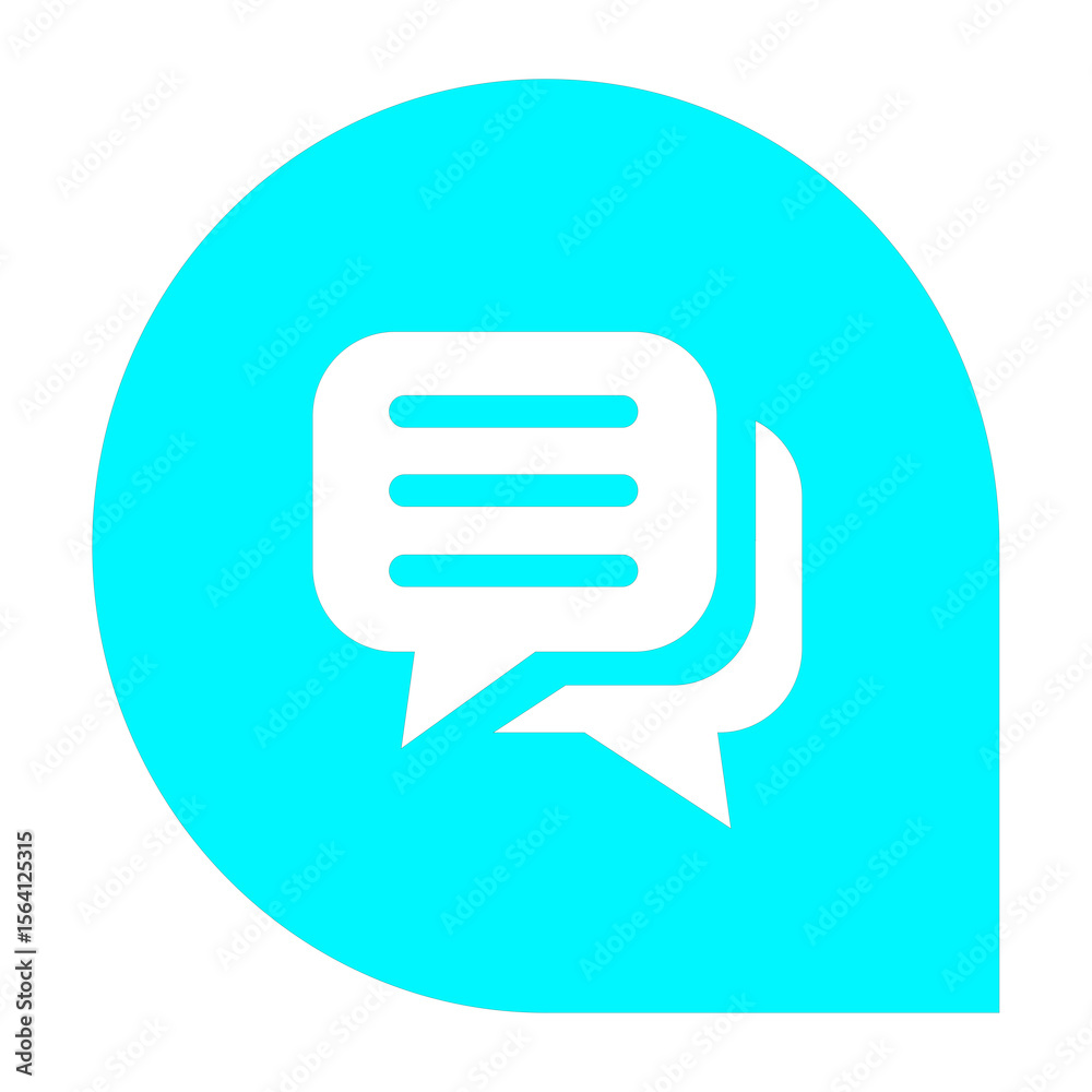 Poster cyan speech bubble icon with text lines inside a rounded shape on a transparent backdrop, perfect fo