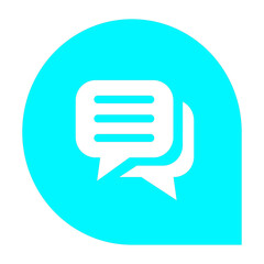 Cyan Speech Bubble Icon with Text Lines Inside a Rounded Shape on a Transparent Backdrop, Perfect for Communication and Dialogue in Digital Interfaces
