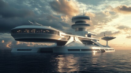 Futuristic floating sea vessel