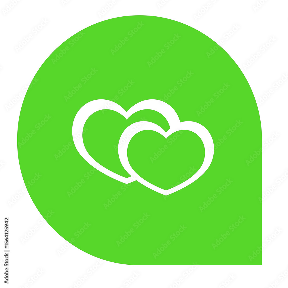 Poster a symbol of shared affection two green hearts intertwined within a rounded speech bubble representin