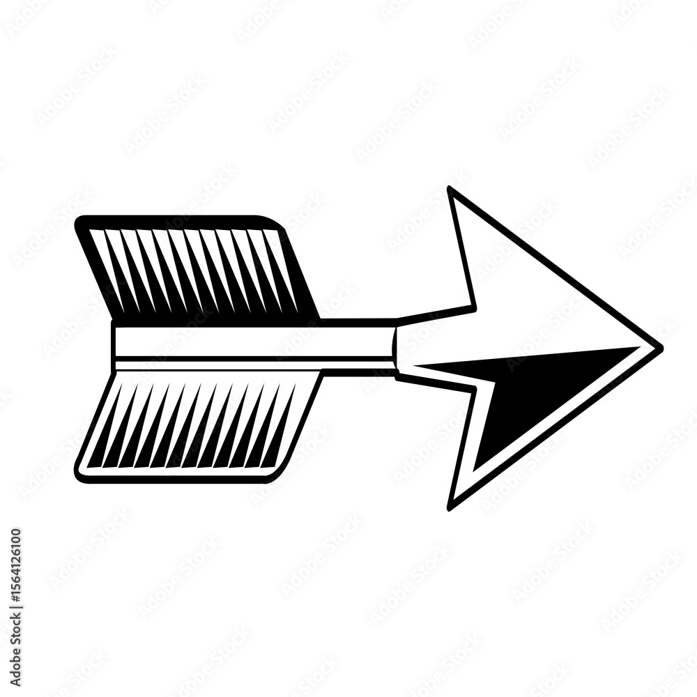 Poster detailed arrow design with feathers and sharp point for direction and targeting, isolated on transpa