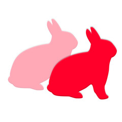 Vibrant Red Rabbit Silhouette Duo on Clear Background Depicting Animal Graphics and Playful Design Elements for Artistic Compositions and Visual Projects