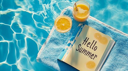 Enjoying summer vibes with a refreshing drink and a book by the pool on a sunny day
