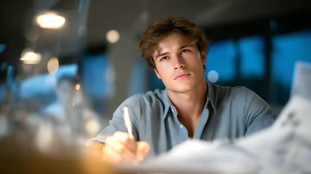 Call Center Receiver Taking Notes at Workstation in Natural Light