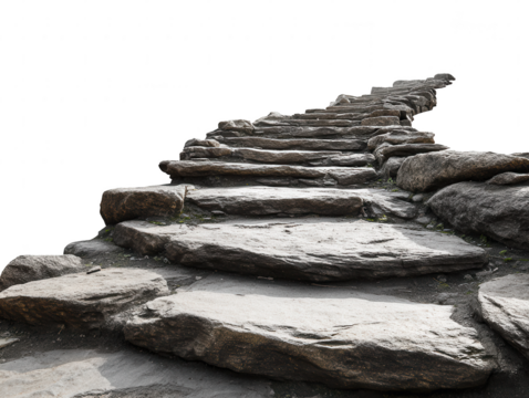 Stone Steps Path Winding Rock Staircase Isolated on White Background for Scenic Route Visuals