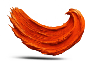 Vibrant orange paint stroke isolated on transparent background, artistic design