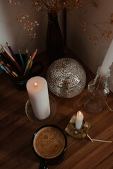 dark academia Moody Still Life with Coffee and Candles