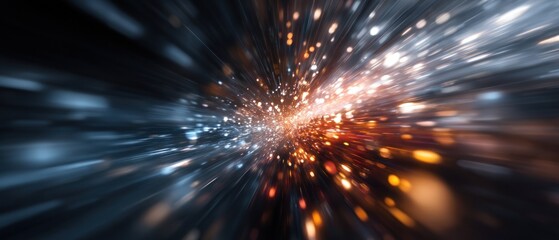 Dynamic light streaks and glowing particles abstract background