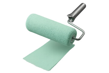 Obraz premium Green paint roller with a painted stroke isolated on a transparent background