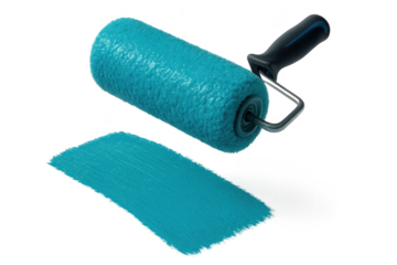 Blue paint roller with stroke isolated on a transparent background cutout