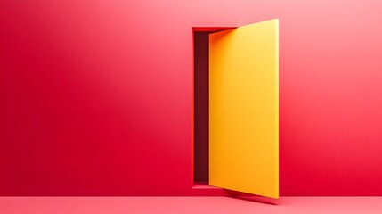 Abstract Yellow Door Opens to Red Room Minimalist Design