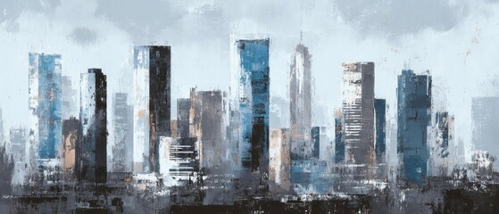 Abstract Cityscape in Blue and Grey Tones: A Modern Urban Painting