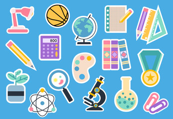 Colorful childrens background pattern with set of school supplies