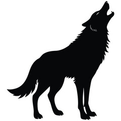Majestic Wolf Silhouette: Howling at Moon, Dramatic Black and White Vector Graphic