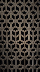Fototapeta premium Geometric pattern of interlocking, light-gray cubes on a dark background. 