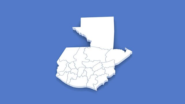 3D Animated Political Map of Guatemala over blue background. With luma matte.