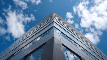 Modern building architecture geometric facade blue sky cityscape