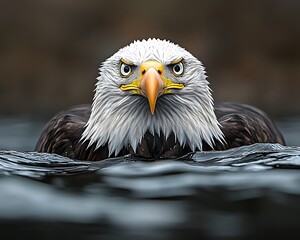 Obraz premium Majestic Bald Eagle in Water Close Up Portrait