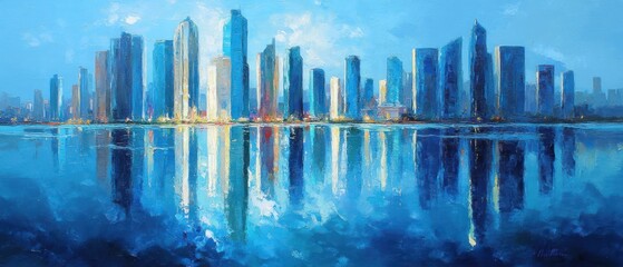 Cityscape Reflection: A Serene Coastal Metropolis