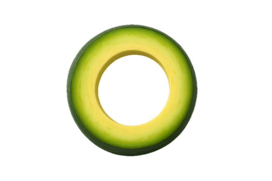 Isolated avocado slice on black background healthy food photography on transparent background